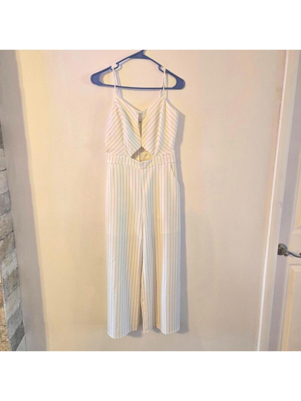 Main street White Pinstripe Pantsuit size Medium